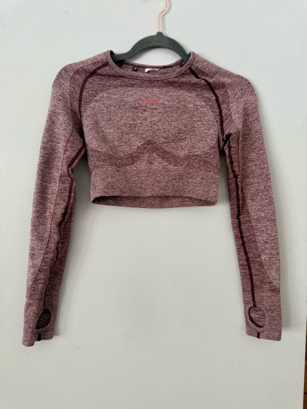 😸EUC Gymshark Flex Sports Long Sleeve Crop Top - Burgundy Marl